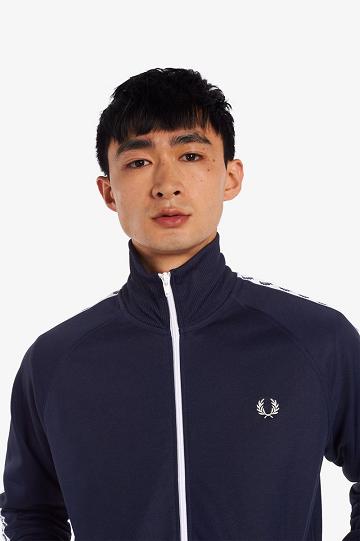 Dark Grey Blue Fred Perry Taped Track Men's Jackets | PH 1258YXFU